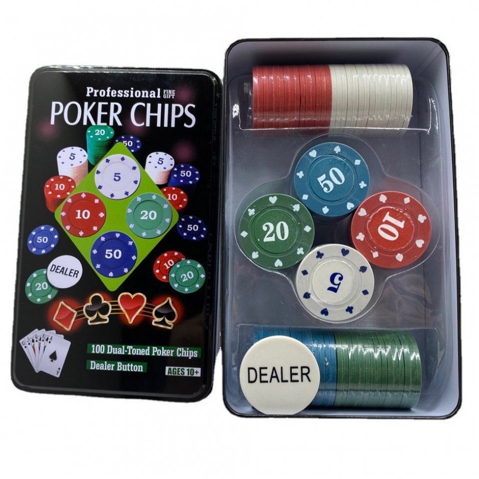Покерний набір на 100 фішок (металева коробка)